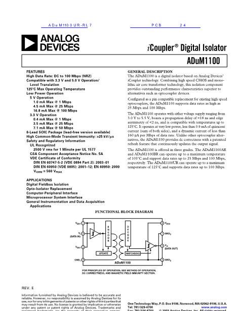 ADuM1100數(shù)據(jù)手冊(cè)封面