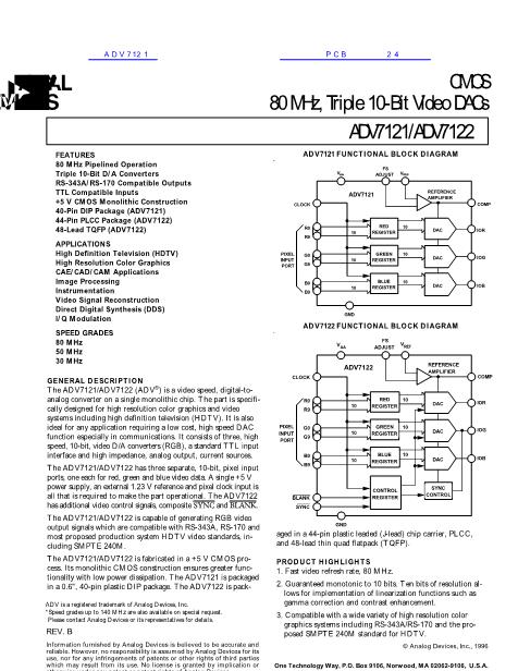 ADV7121數(shù)據(jù)手冊封面