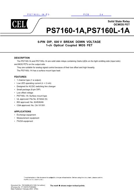 PS7160L-1A-E3数据手册封面