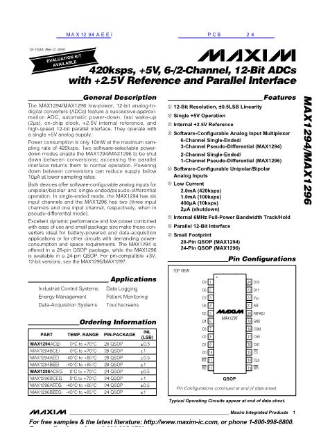 MAX1294AEEI数据手册封面