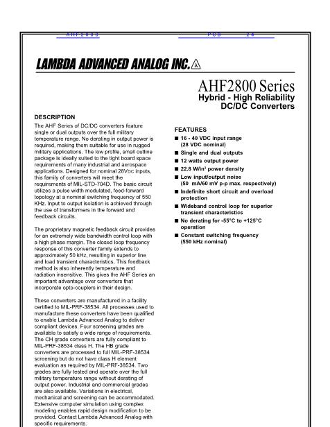 AHF2800数据手册封面