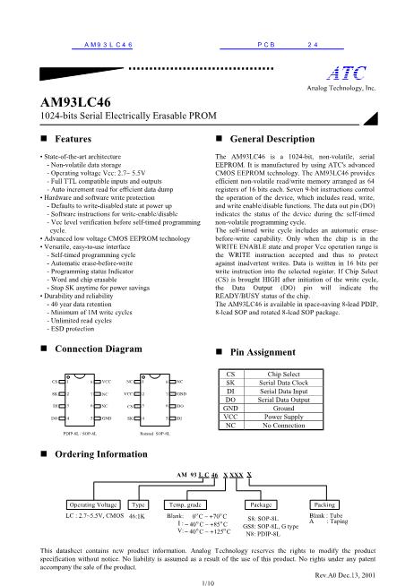 AM93LC46数据手册封面