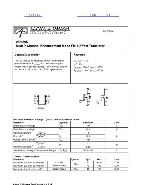 AO4805數(shù)據(jù)手冊(cè)封面