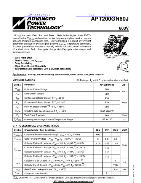 APT200GN60J數(shù)據(jù)手冊(cè)封面