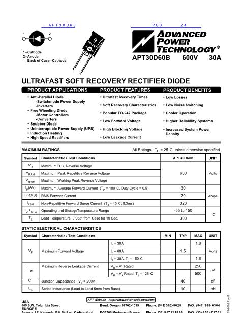 APT30D60數(shù)據(jù)手冊封面