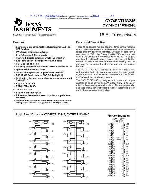 74FCT163H245APVCT數據手冊封面