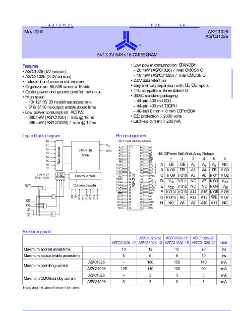 AS7C1026數(shù)據(jù)手冊封面