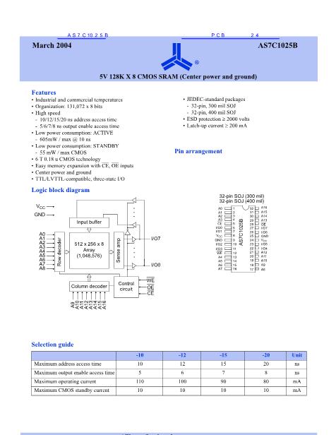 AS7C1025B數(shù)據(jù)手冊(cè)封面