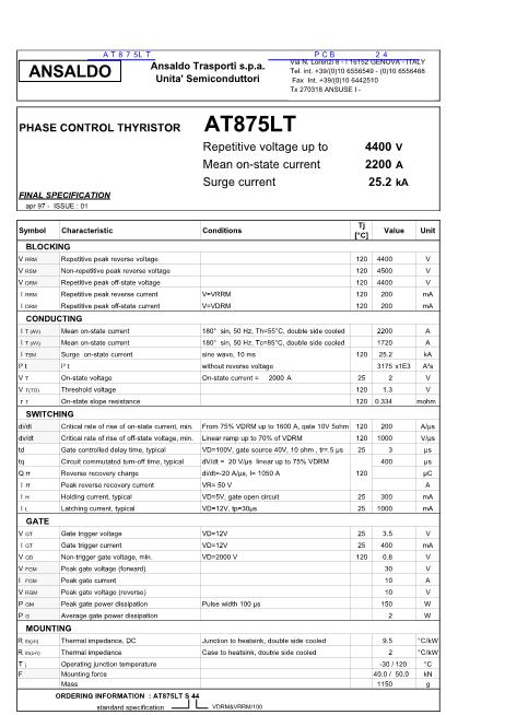 AT875LT數(shù)據(jù)手冊封面