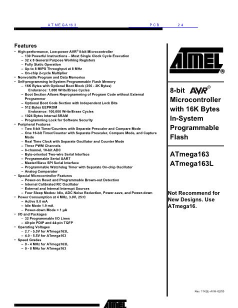 ATMEGA163数据手册封面
