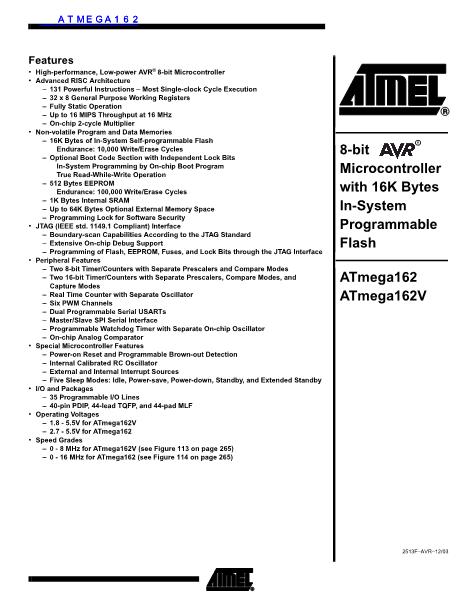 ATMEGA162数据手册封面