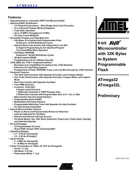 ATMEGA32数据手册封面