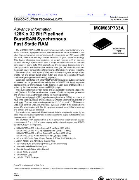MCM63P733ATQ100数据手册封面