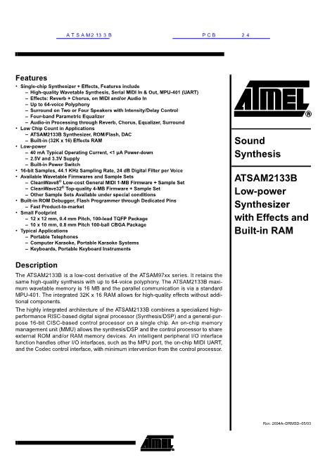 ATSAM2133B數(shù)據(jù)手冊(cè)封面