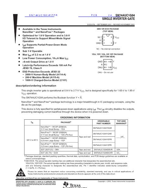 SN74AUC1G04數(shù)據(jù)手冊封面