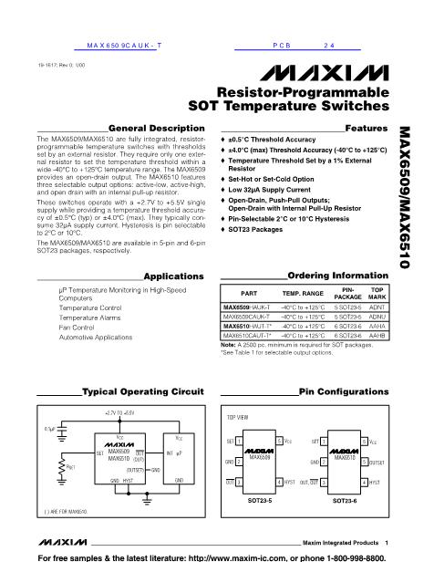 MAX6509CAUK-T數(shù)據(jù)手冊(cè)封面