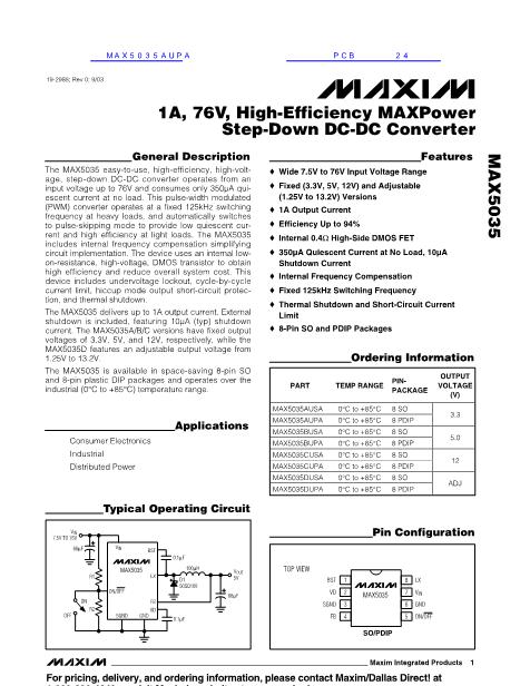 MAX5035AUPA数据手册封面