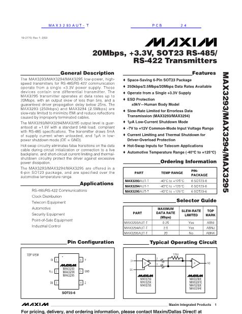 MAX3293AUT-T数据手册封面