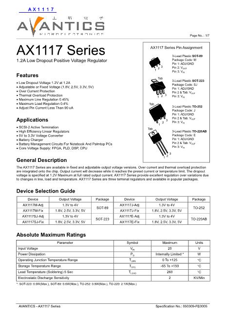 AX1117数据手册封面