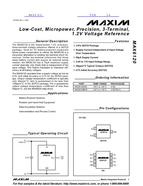 MAX6120数据手册封面