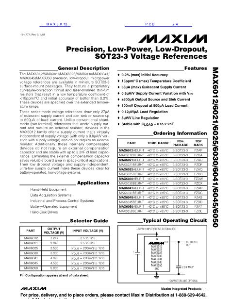 MAX6012数据手册封面