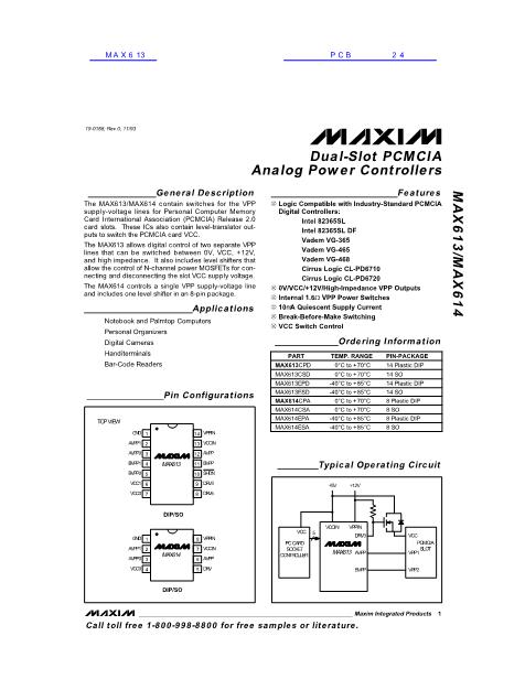 MAX613数据手册封面
