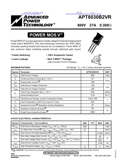 APT8030B2VR数据手册封面
