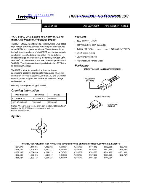 HGT1S7N60B3DS數(shù)據(jù)手冊封面