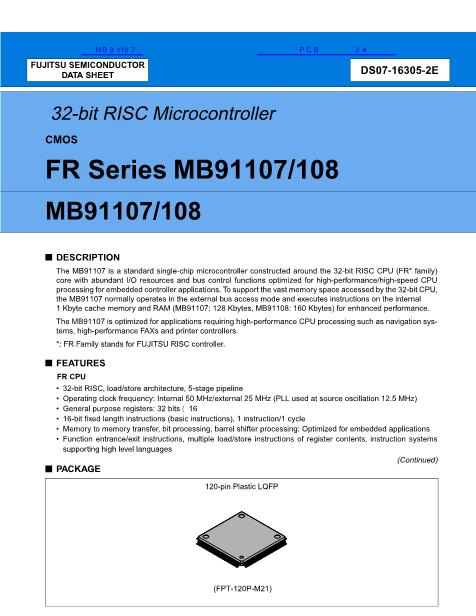 MB91107數(shù)據(jù)手冊(cè)封面