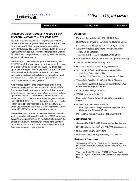 ISL6612BCB-T數(shù)據(jù)手冊封面
