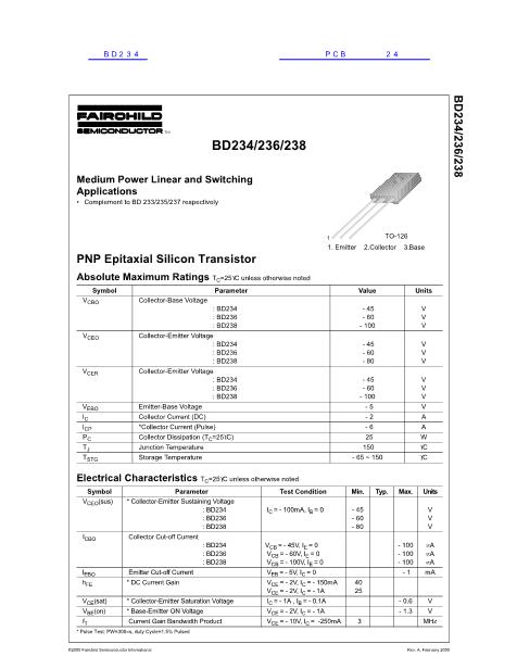 BD234數(shù)據(jù)手冊封面