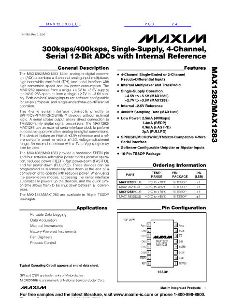 MAX1282BEUE数据手册封面
