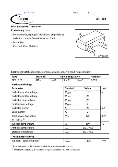 BFR181T數(shù)據(jù)手冊封面