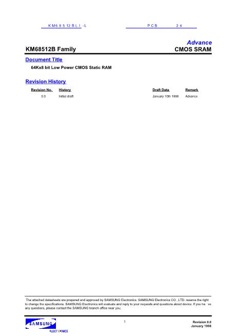 KM68512BLI-L數(shù)據(jù)手冊封面