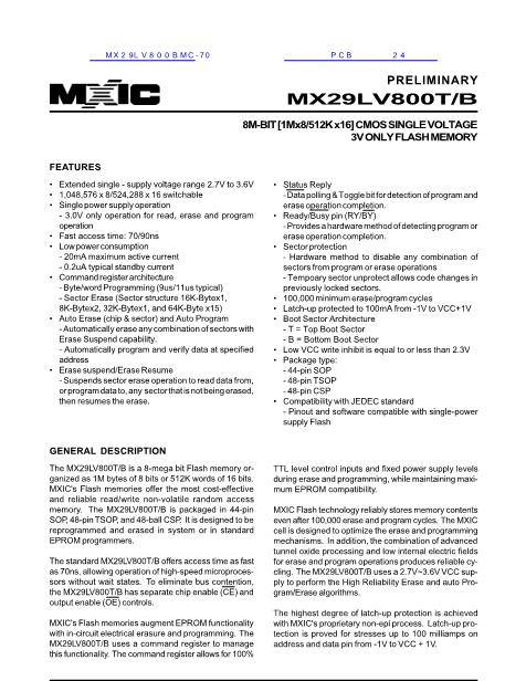 MX29LV800BMC-70數(shù)據(jù)手冊封面