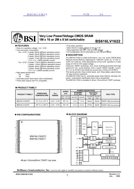BS616LV1622數(shù)據(jù)手冊封面