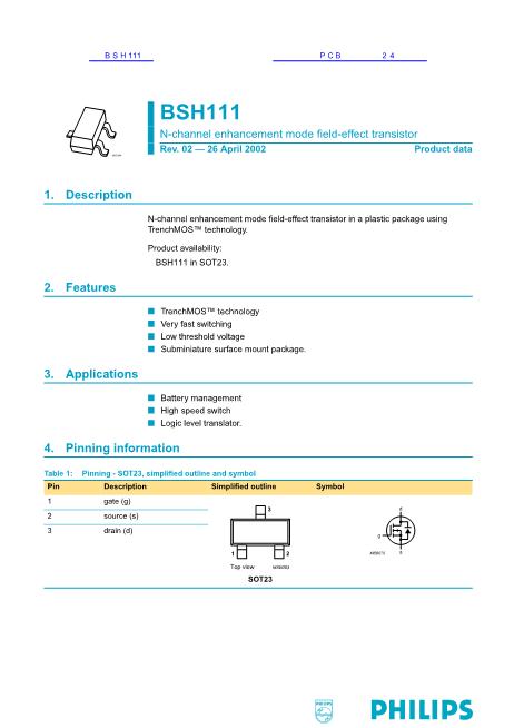 BSH111数据手册封面