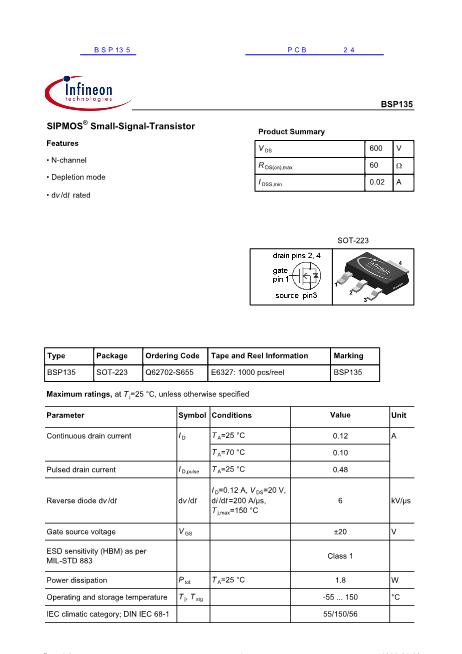 BSP135數(shù)據(jù)手冊封面