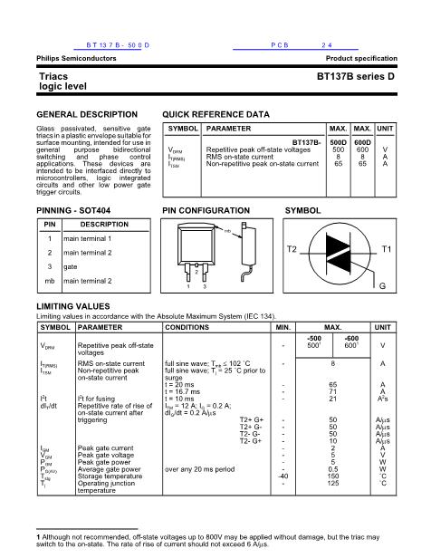 BT137B-500D數(shù)據(jù)手冊封面