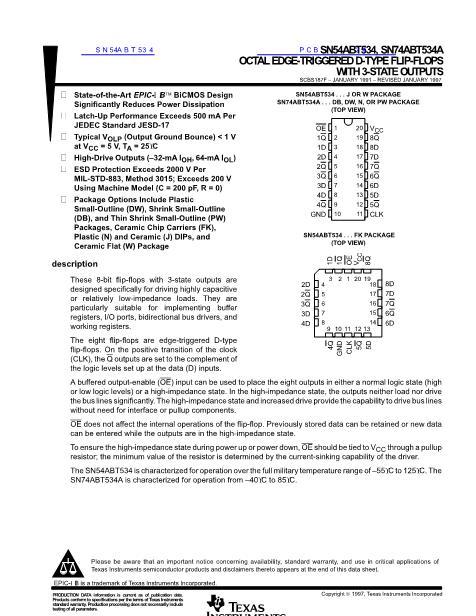SN54ABT534數(shù)據(jù)手冊封面