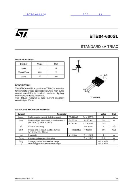 BTB04-600SL数据手册封面