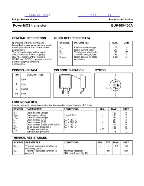 BUK465-100A數(shù)據(jù)手冊(cè)封面