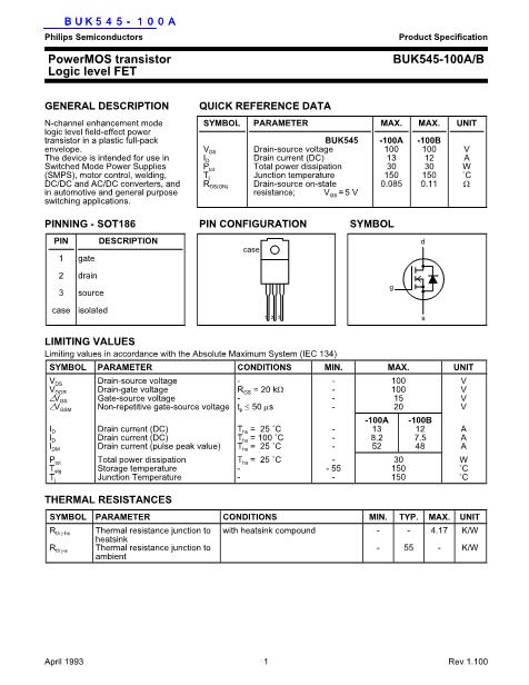 BUK545-100A數(shù)據(jù)手冊(cè)封面
