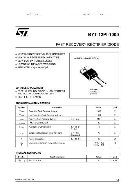 BYT12PI数据手册封面