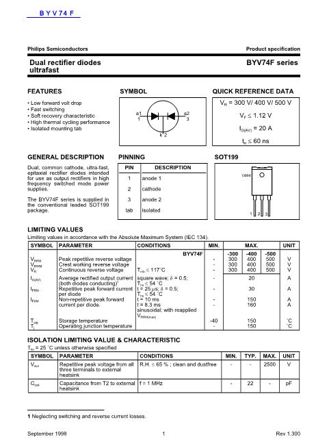 BYV74F數(shù)據(jù)手冊封面