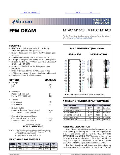 MT4C1M16C3数据手册封面