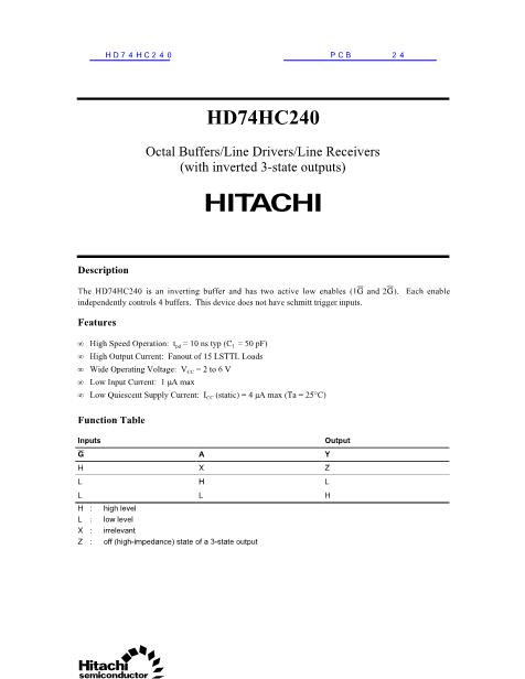 HD74HC240數(shù)據(jù)手冊封面