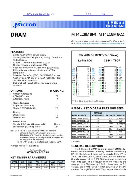 MT4LC8M8C2DJ-5数据手册封面