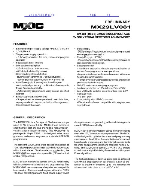 MX29LV081TC-70数据手册封面