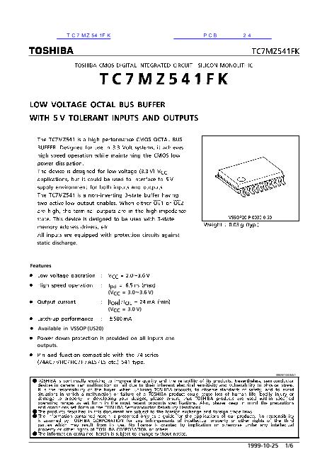 TC7MZ541FK数据手册封面